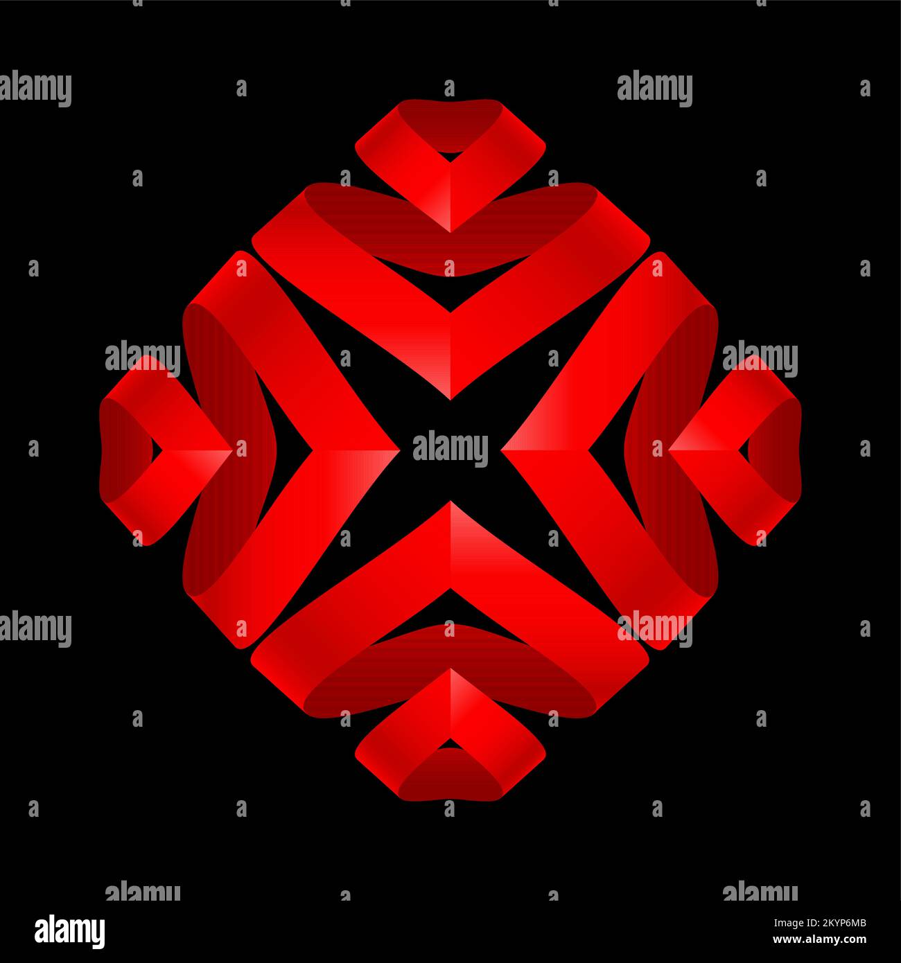 Abstract Red Ribbon Stylized Abstract Red Ribbons Origami Element for Design on Black ...