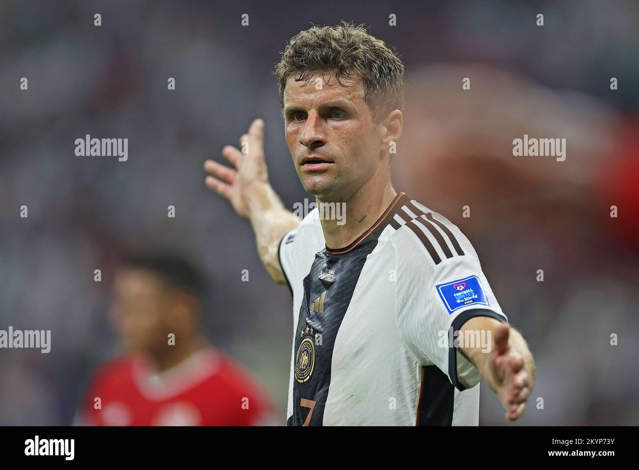 1st December 2022; Al Bayt Stadium, Al Khor, Qatar; FIFA World Cup Football, Costa Rica versus Germany; Thomas Muller of Germany appeals to the officials Stock Photo