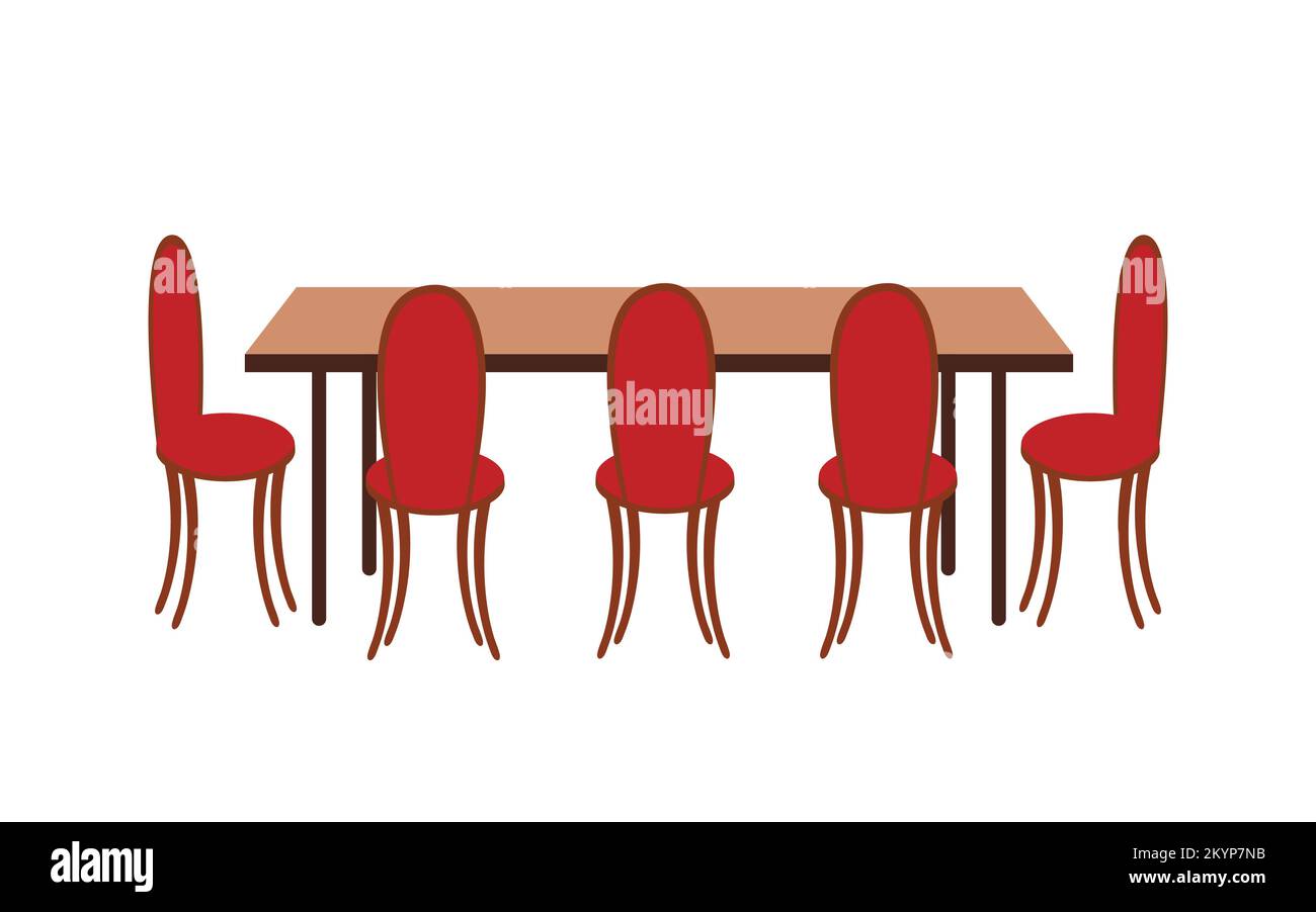 Vector flat style dining table with red chairs illustration Stock