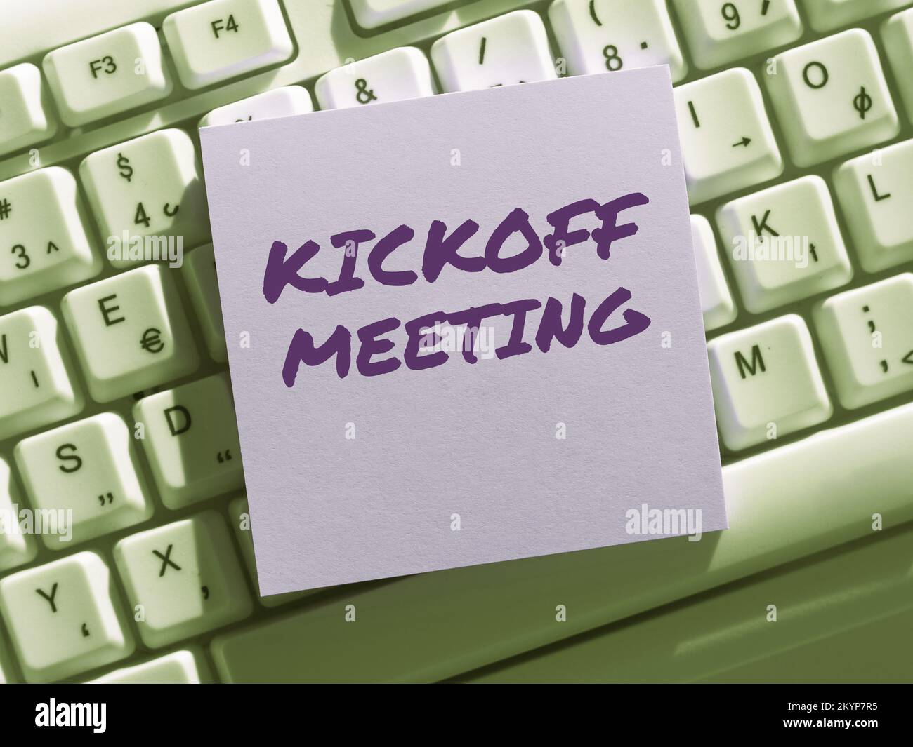 Conceptual hand writing showing Kickoff Meeting. Business photo text  Special discussion on the legalities involved in the project Young long  hair woman holding blank square announcement design. Stock Illustration by  ©artursz #277037702