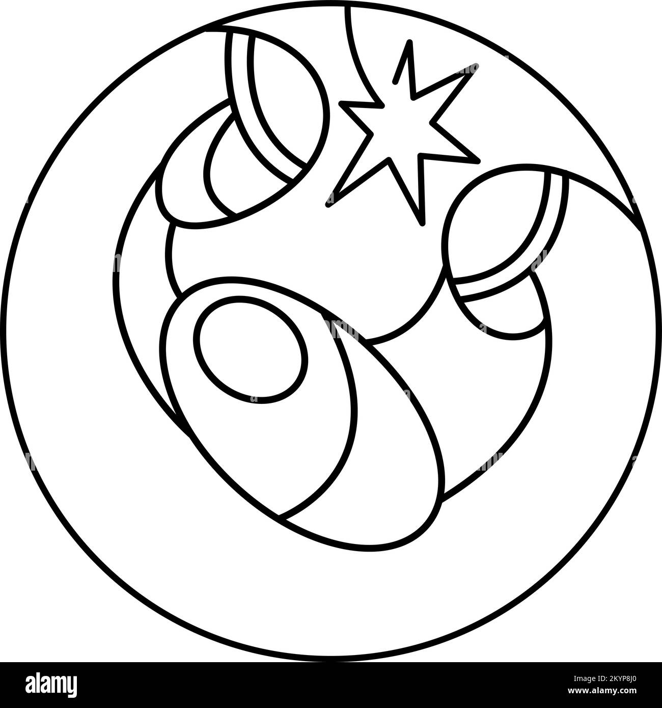 Vector Christmas Christian religious Nativity Scene of baby Jesus with Mary and Joseph in circle. Logo icon illustration sketch. Doodle hand drawn Stock Vector