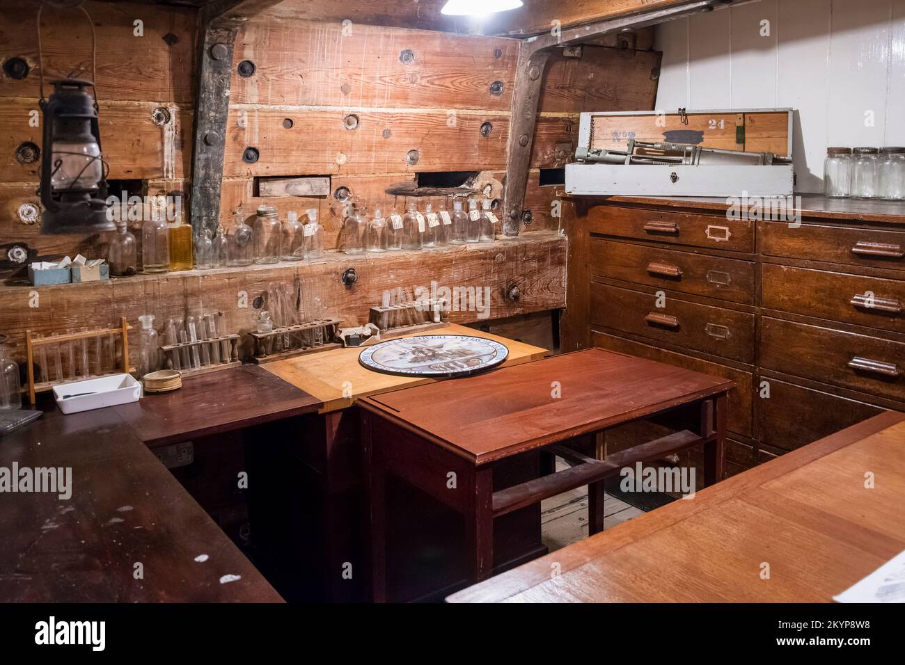 Photographer's darkroom on RSS Discovery, the ship in which Capt Scott travelled to the Antarctic. Now in dry dock in Dundee as a tourist attraction. Stock Photo
