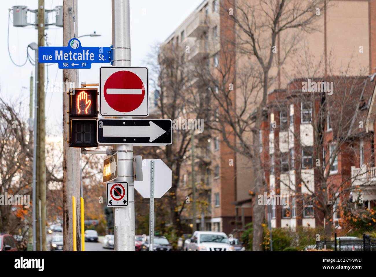 Ottawa, Canada November 6, 2022 Red stop sign, arrow indicating the