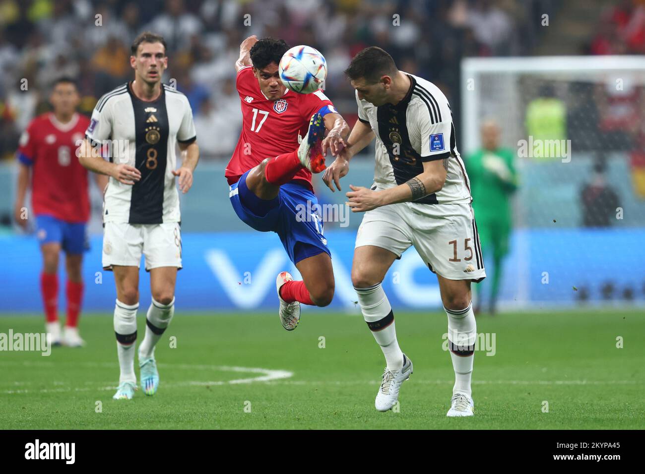 Doha, Qatar. 01st Dec, 2022. Yeltsin Tejeda (L) of Costa Rica in action with Niklas Sule of Germany during the 2022 FIFA World Cup Group E match at Al Bayt Stadium in Doha, Qatar on December 01, 2022. Photo by Chris Brunskill/UPI Credit: UPI/Alamy Live News Stock Photo