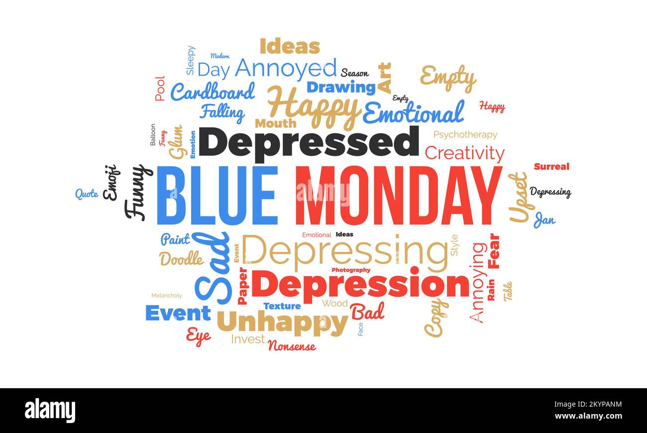 Blue Monday world cloud background. Mental Health awareness Vector