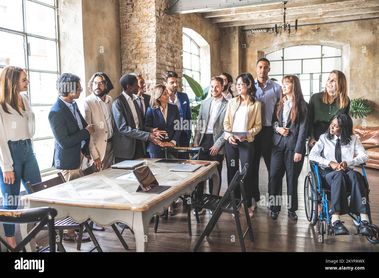 Portrait of mixed age corporate working team with multiracial and disabled Stock Photo