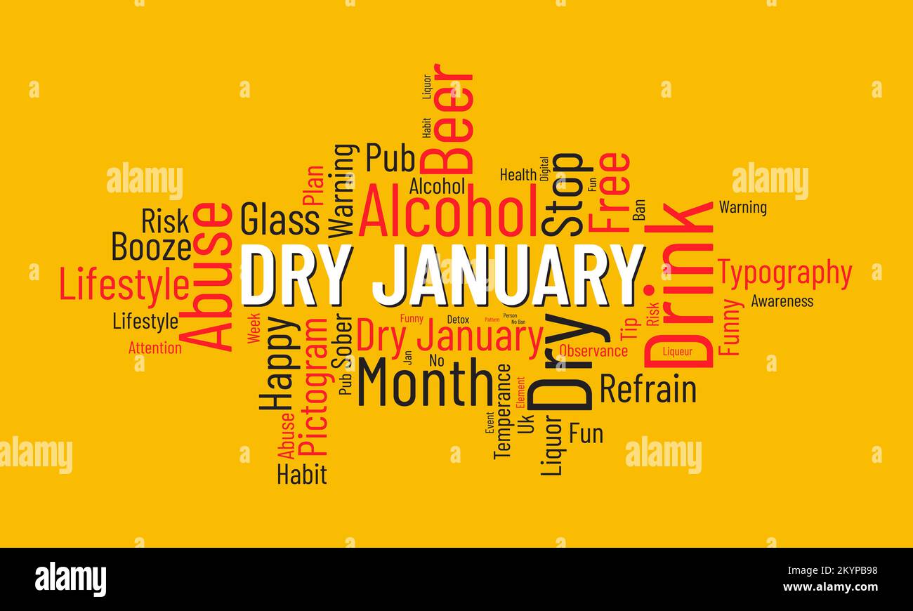Dry January world cloud background. Drinking or Health awareness Vector illustration design