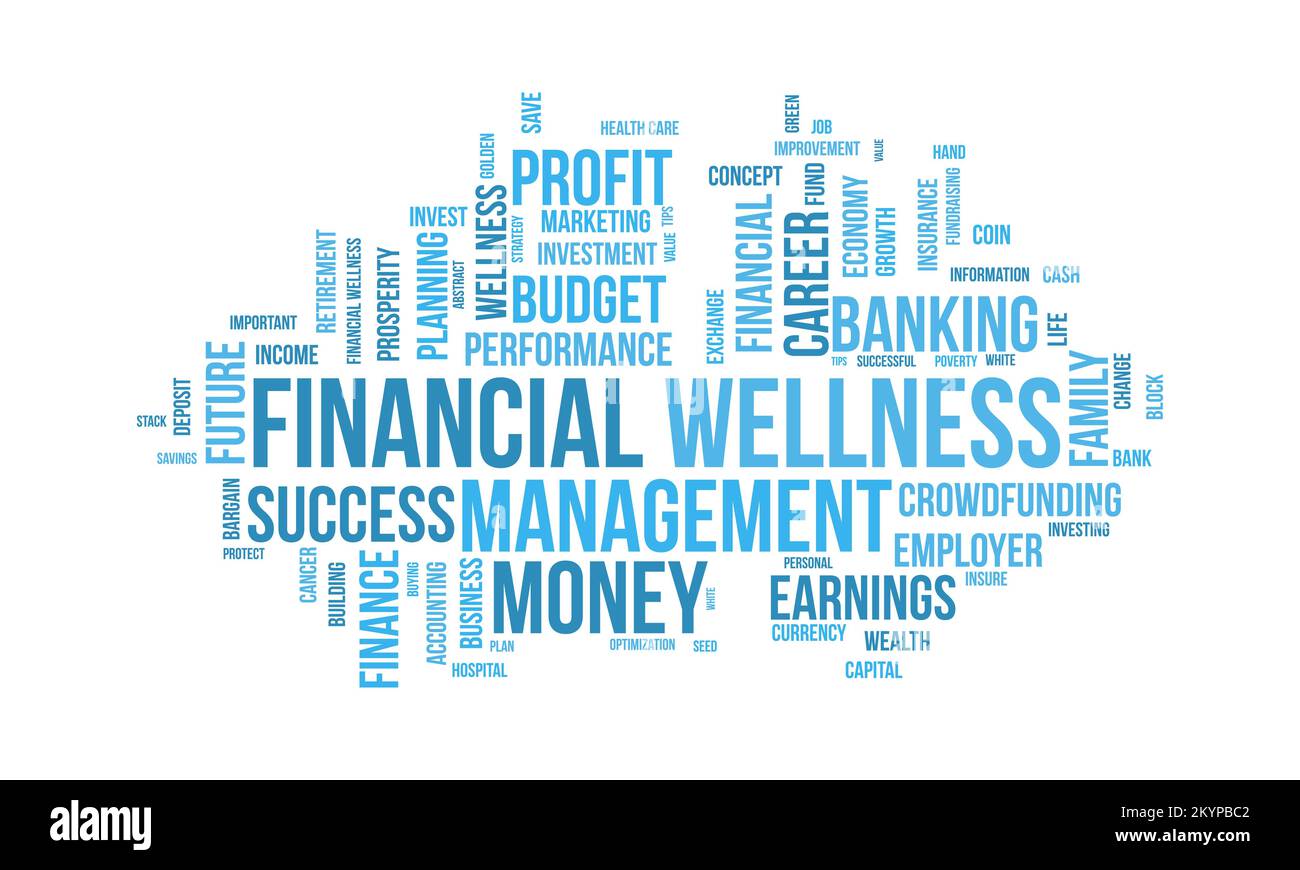 Financial Wellness world cloud background. Lifestyle awareness Vector illustration design concept. Stock Vector