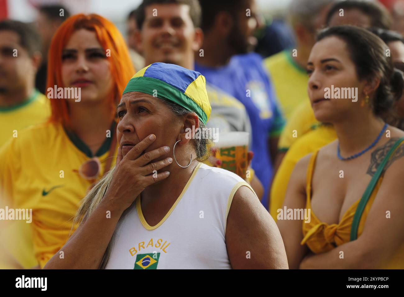 Brazilian women soccer fans gather to support national team playing