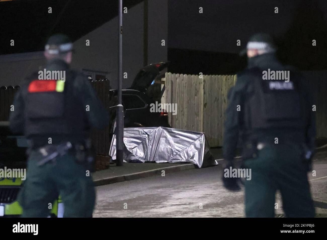 PSNI officers at the scene of a fatal shooting in the Ardcarn Park area of Newry on Thursday evening in which a man died. Stock Photo