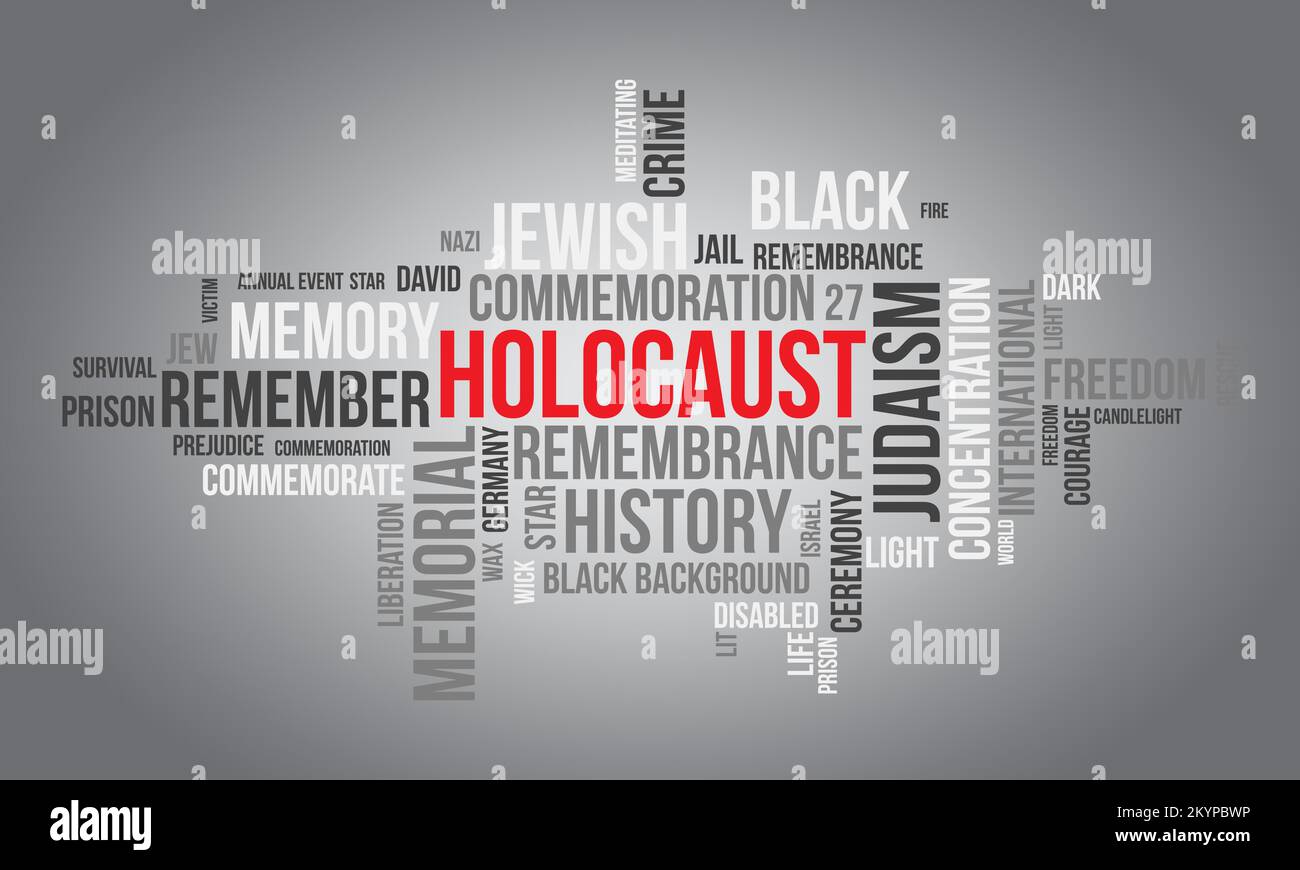 Holocaust Remembrance Day world cloud background. Federal awareness Vector illustration design concept. Stock Vector