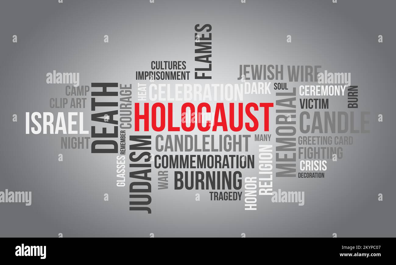 Holocaust word cloud background. Jewish awareness Vector illustration design concept. Stock Vector