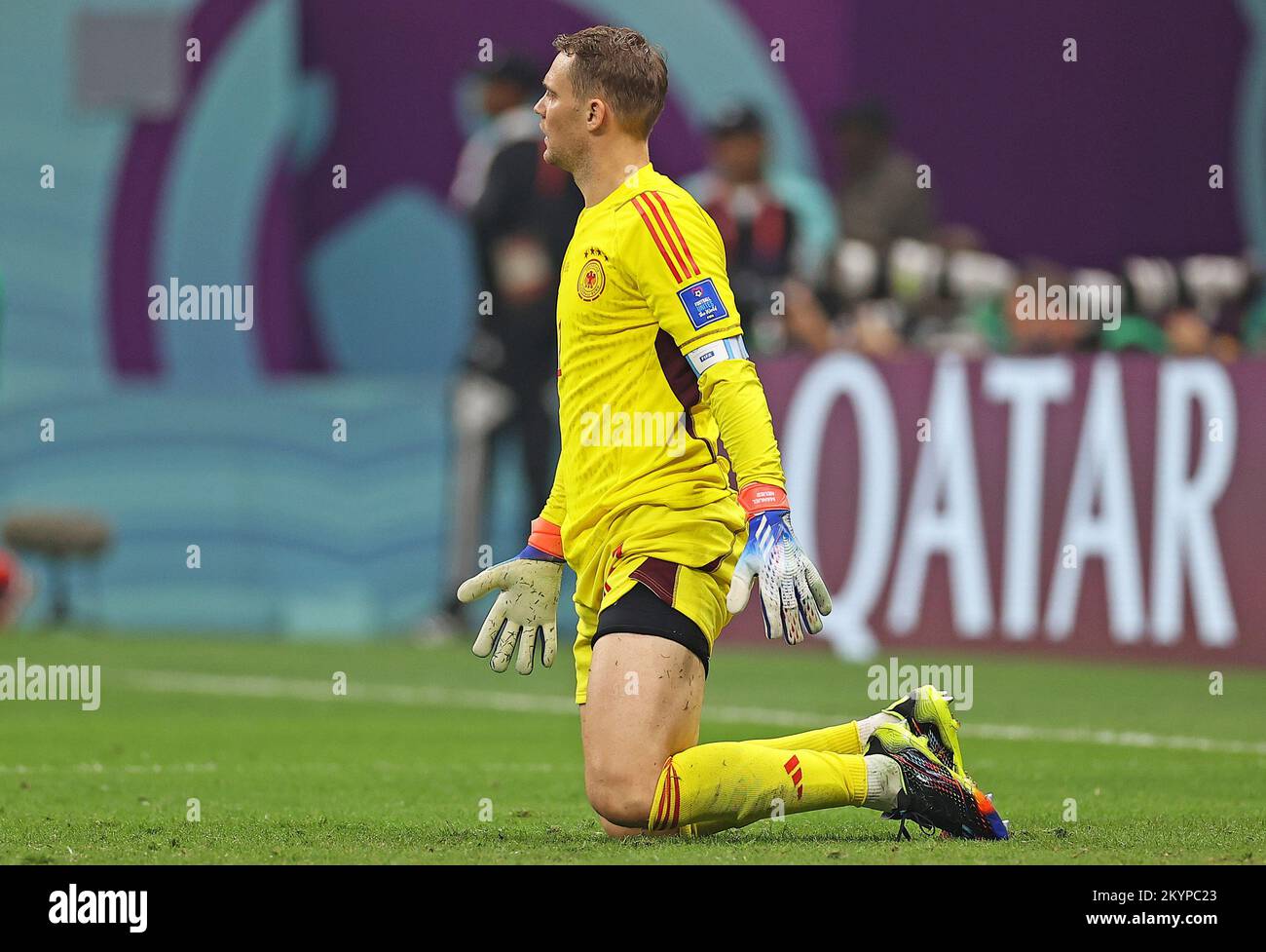 1st December 2022; Al Bayt Stadium, Al Khor, Qatar; FIFA World Cup Football, Costa Rica versus Germany; Manuel Neuer of Germany frustrated by the goal scored by Yeltsin Tejeda of Costa Rica Stock Photo