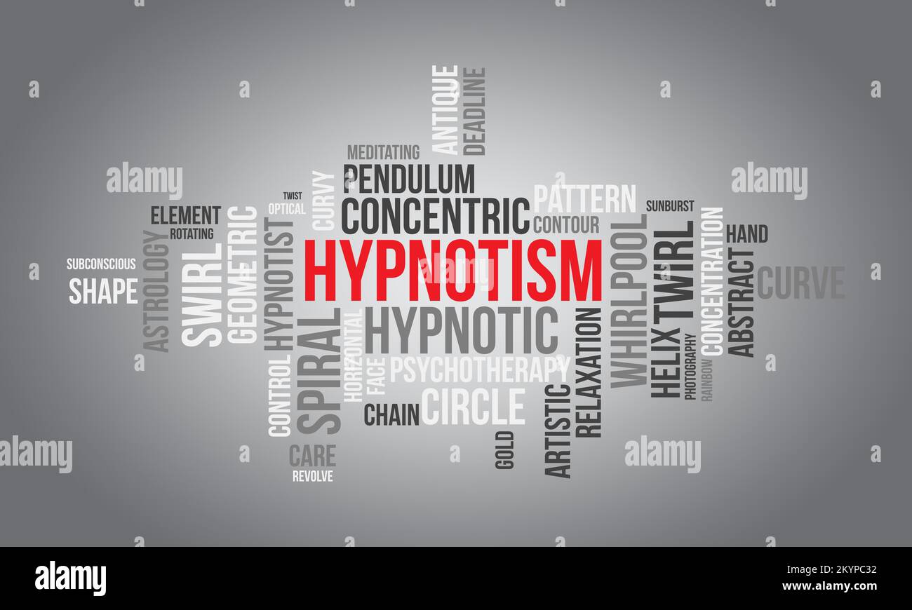 Hypnotism word cloud background. Mental Health awareness Vector illustration design concept. Stock Vector