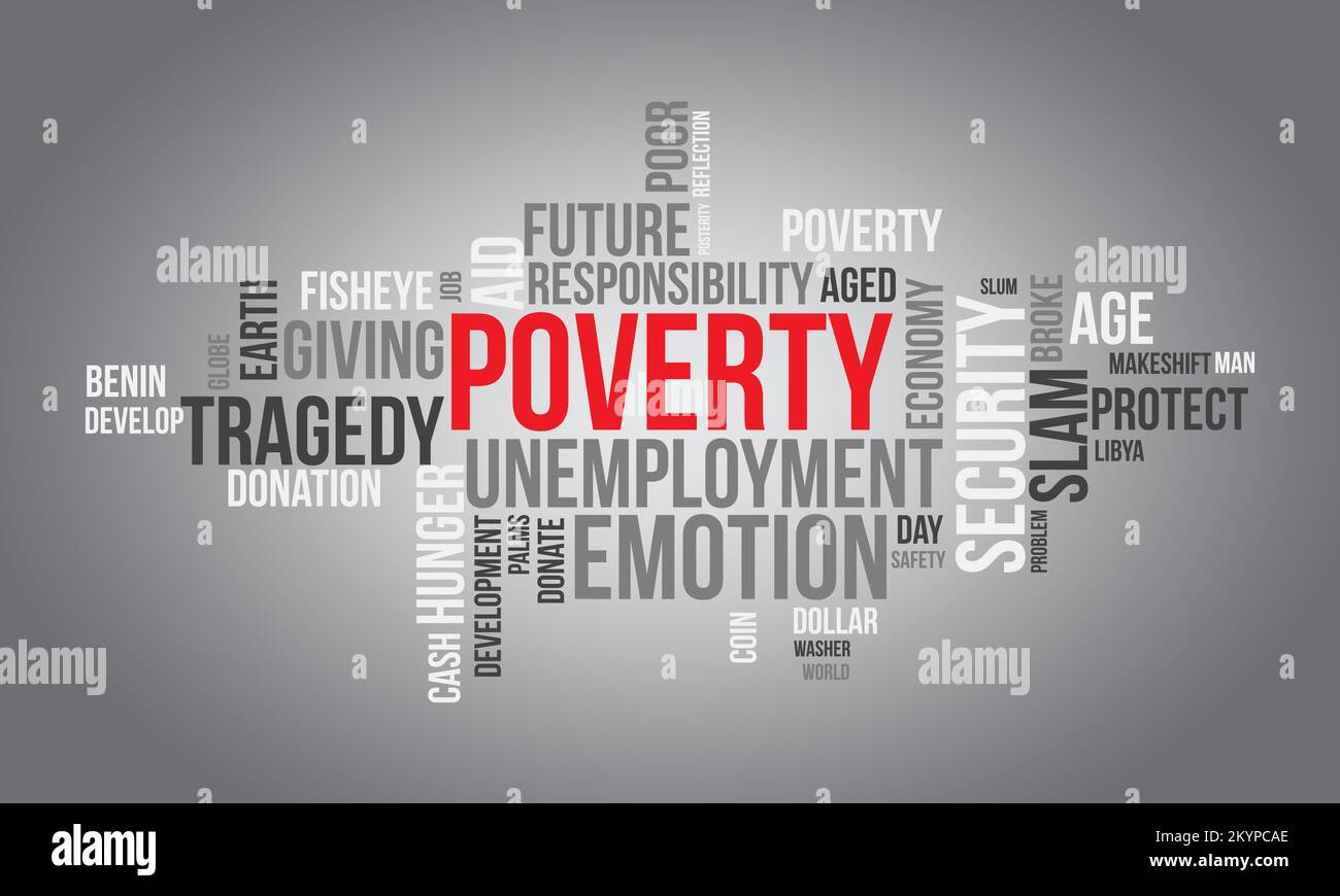 Poverty word cloud background. Educational awareness Vector illustration design concept. Stock Vector