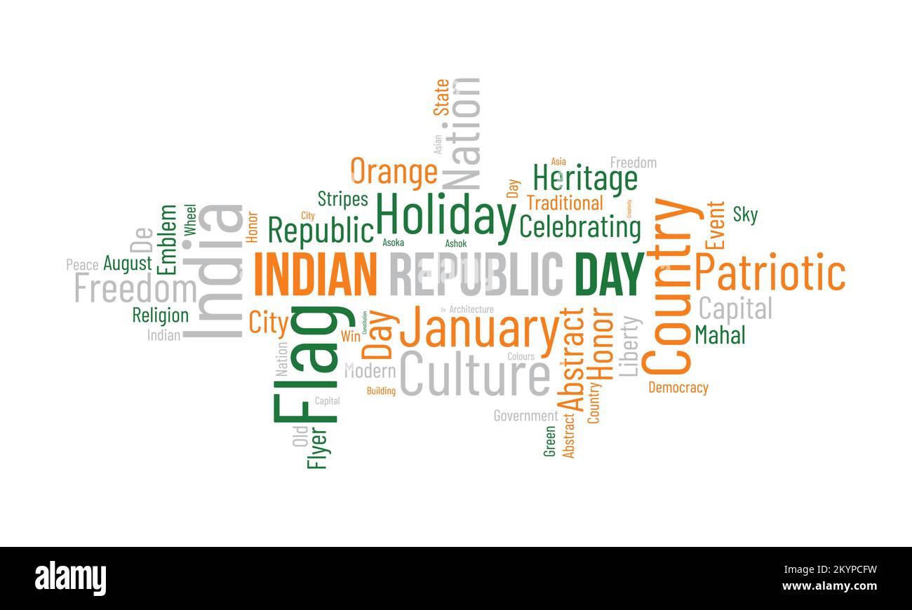 Indian Republic Day word cloud background. Federal awareness Vector illustration design concept. Stock Vector