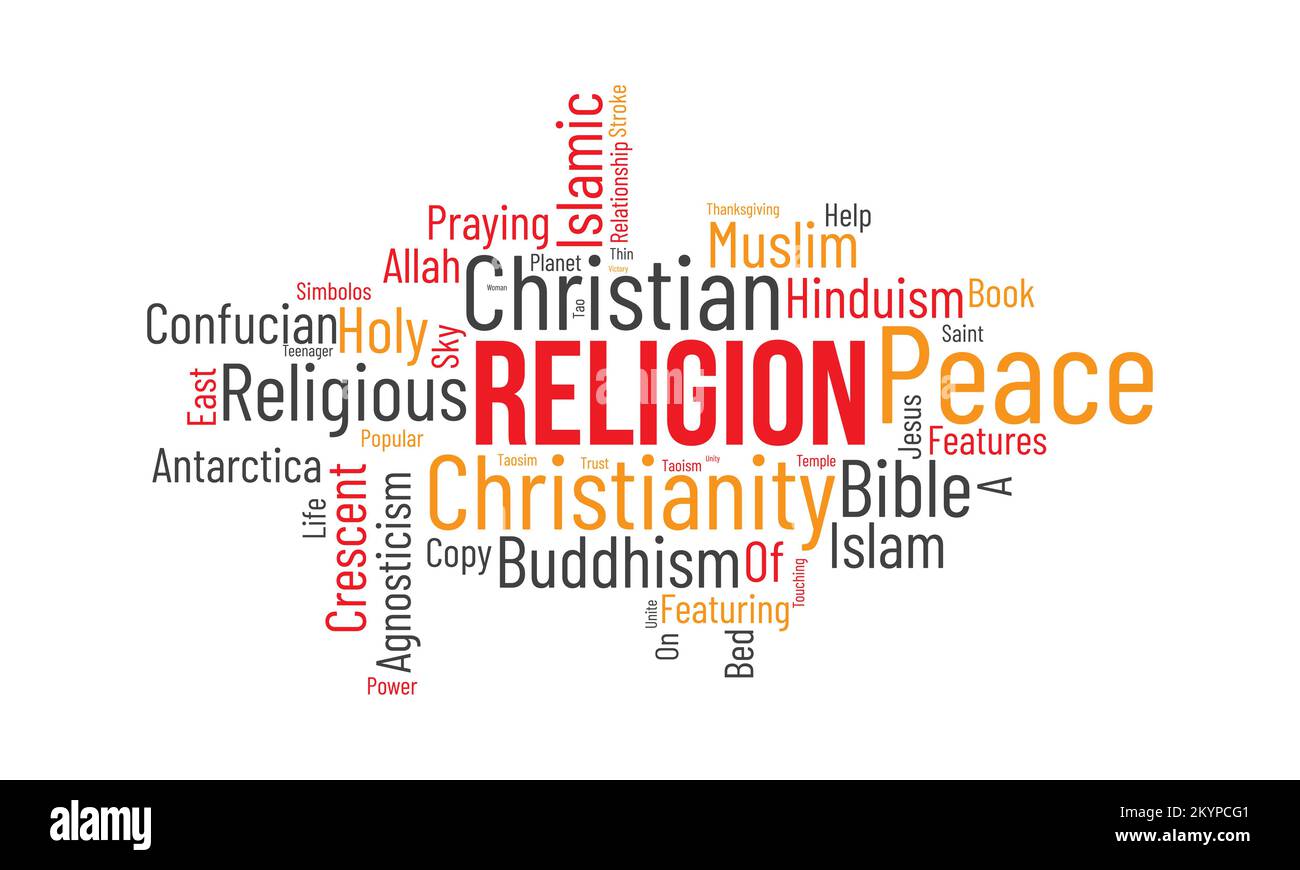 Religion word cloud background. Religious awareness Vector illustration design concept. Stock Vector