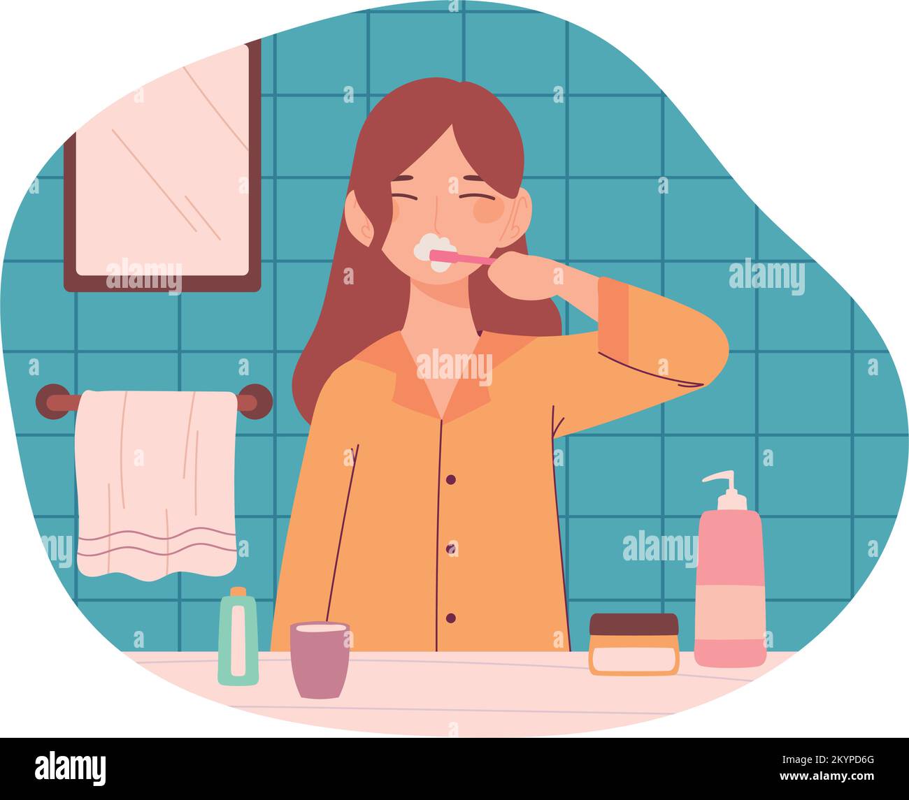 woman brushing teeth Stock Vector