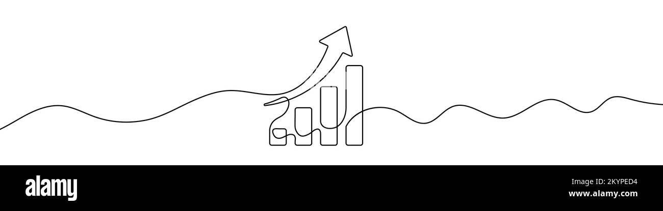 Growing graph in continuous line drawing style. Line art business chart ...
