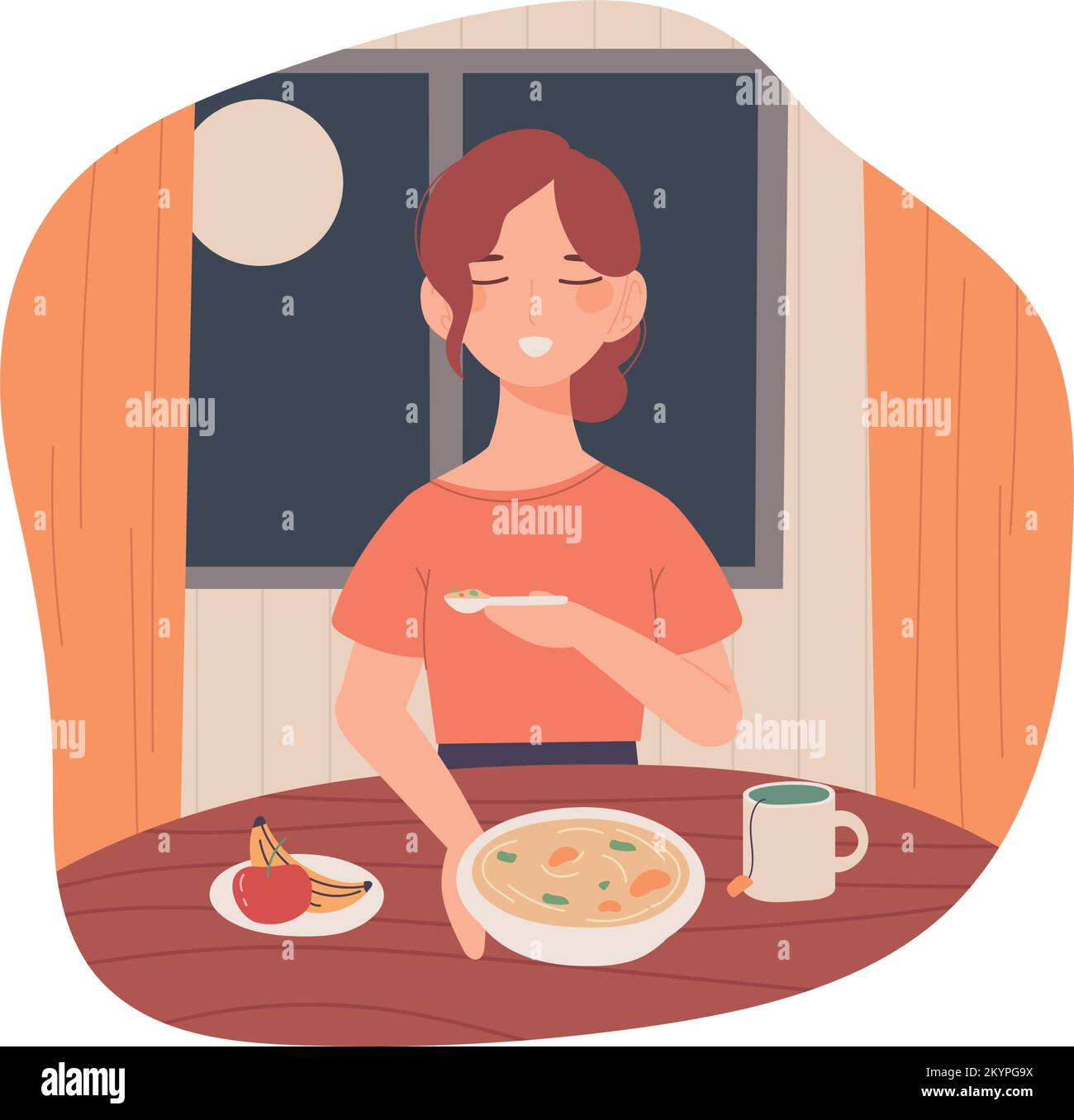 Eating Routine Imagine bed routine, woman eating Stock Vector Image & Art - Alamy