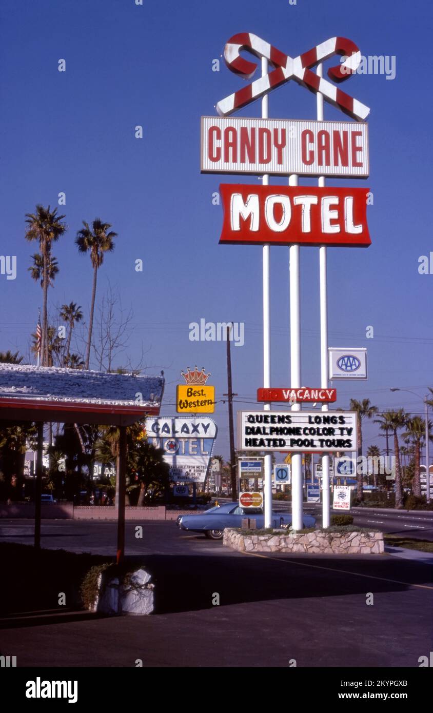 Sign for the Candy Cane Motel in Anaheim, CA Stock Photo