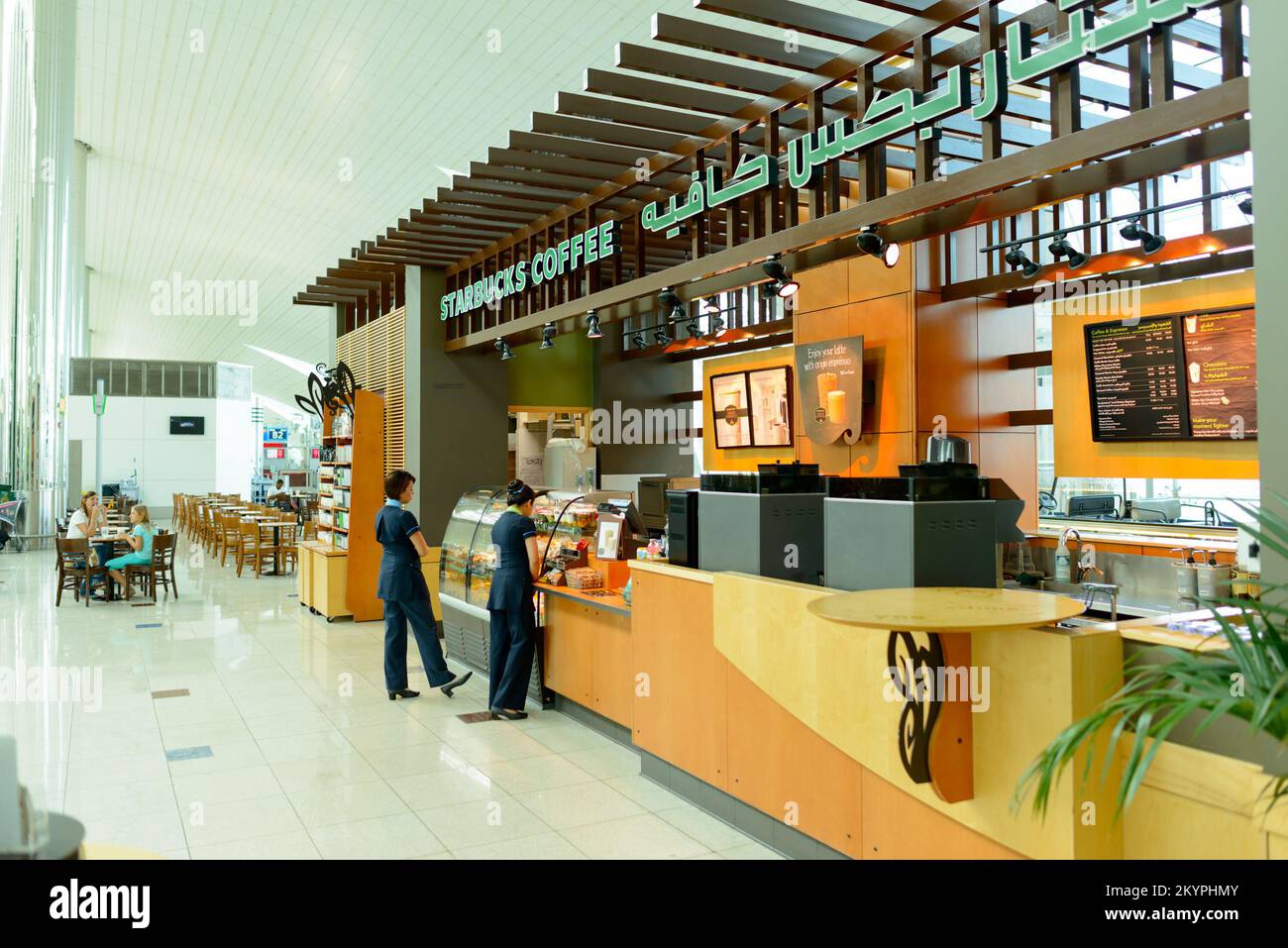 DUBAI, UAE APRIL 18, 2014 Starbucks cafe in the airport. Starbucks