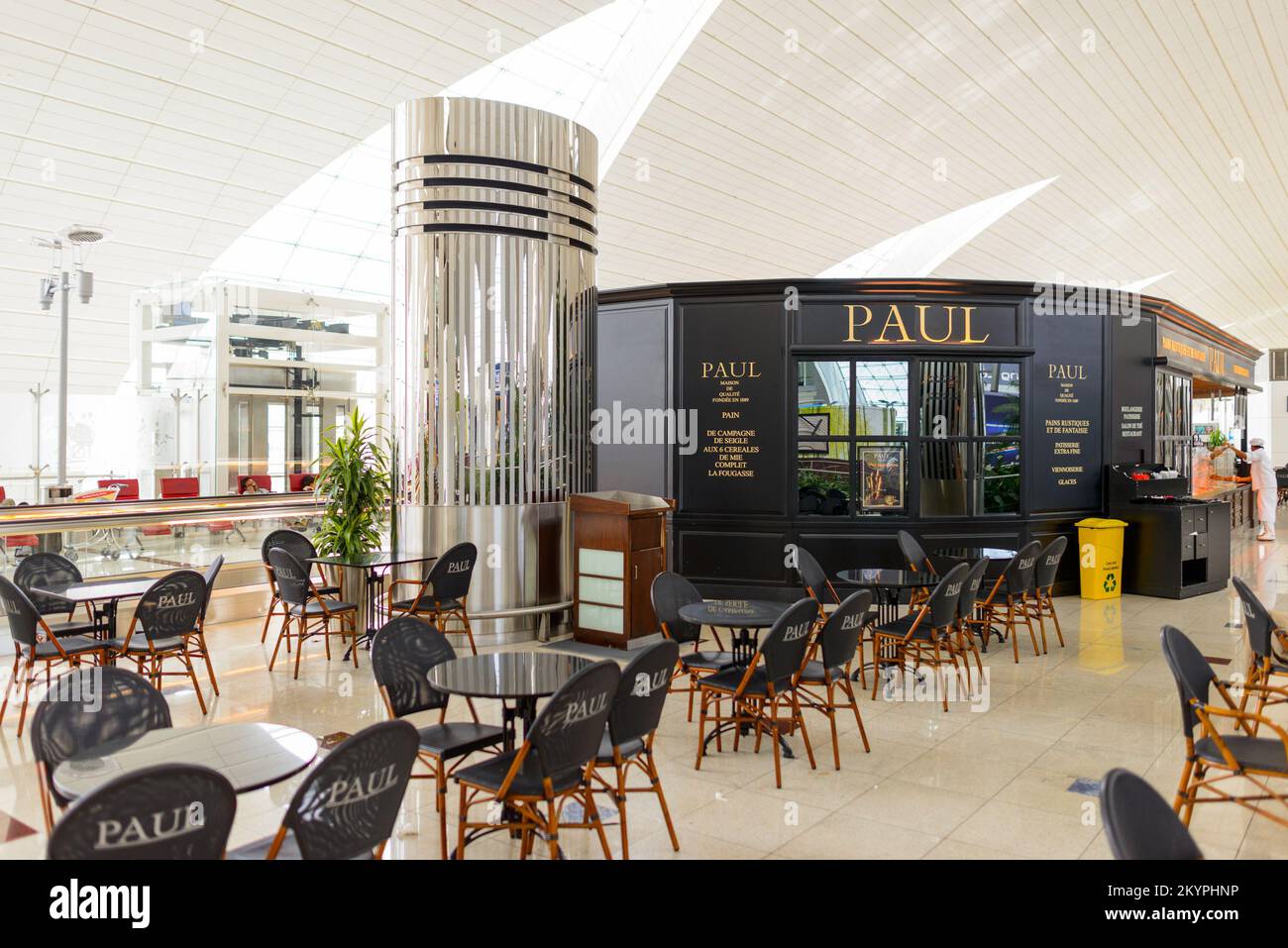 DUBAI, UAE APRIL 18, 2014 Paul cafe in the airport. Paul menu