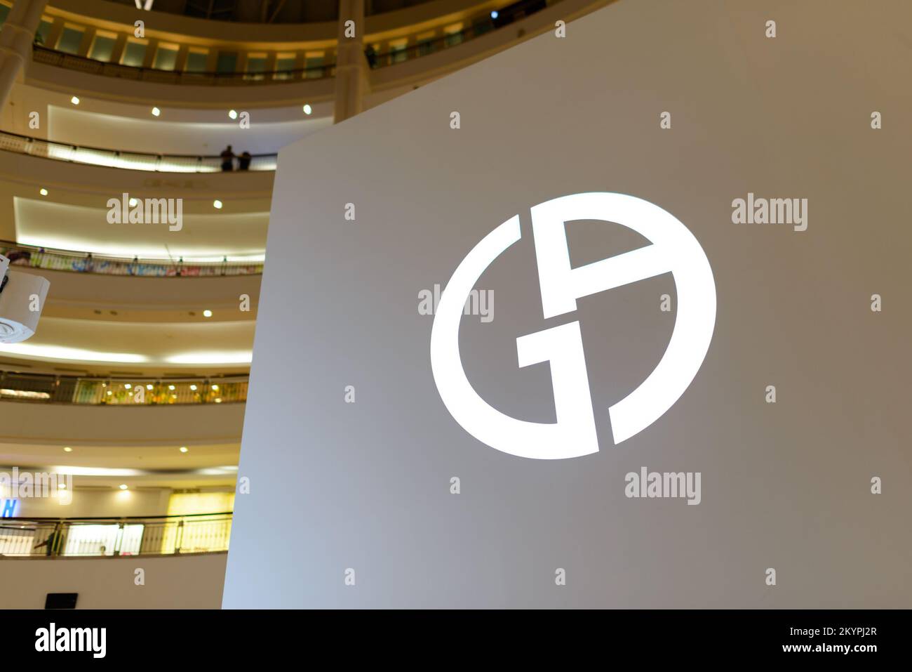 The logo of EMPORIO ARMANI is seen at Ginza district in Chuo Ward, Tokyo on  November 23, 2020. Giorgio Armani S.p.A. is an Italian luxury fashion house  founded by Giorgio Armani which