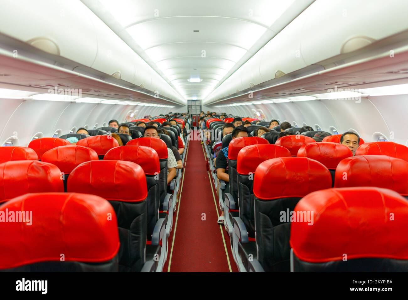 KUALA LUMPUR, MALAYSIA - MAY 02, 2014: AirAsia Airbus A320-200 interior