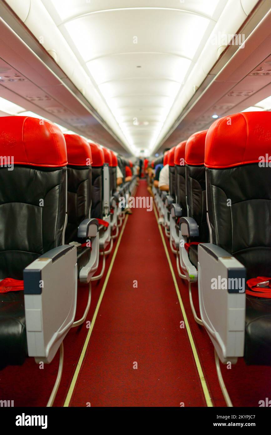 KUALA LUMPUR, MALAYSIA - MAY 02, 2014: AirAsia Airbus A320-200 interior