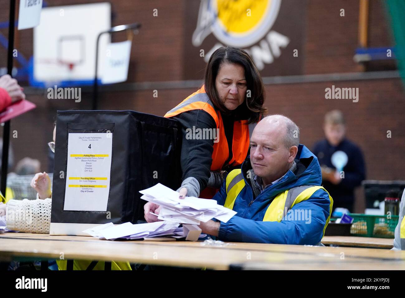 A ballot box is emptied at Northgate Arena Leisure Centre, as counting