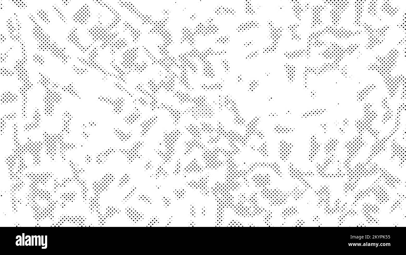 Grunge halftone texture. Comic pixelated spots. Dirty white and black canvas. Dotted wallpaper. Vector Stock Vector