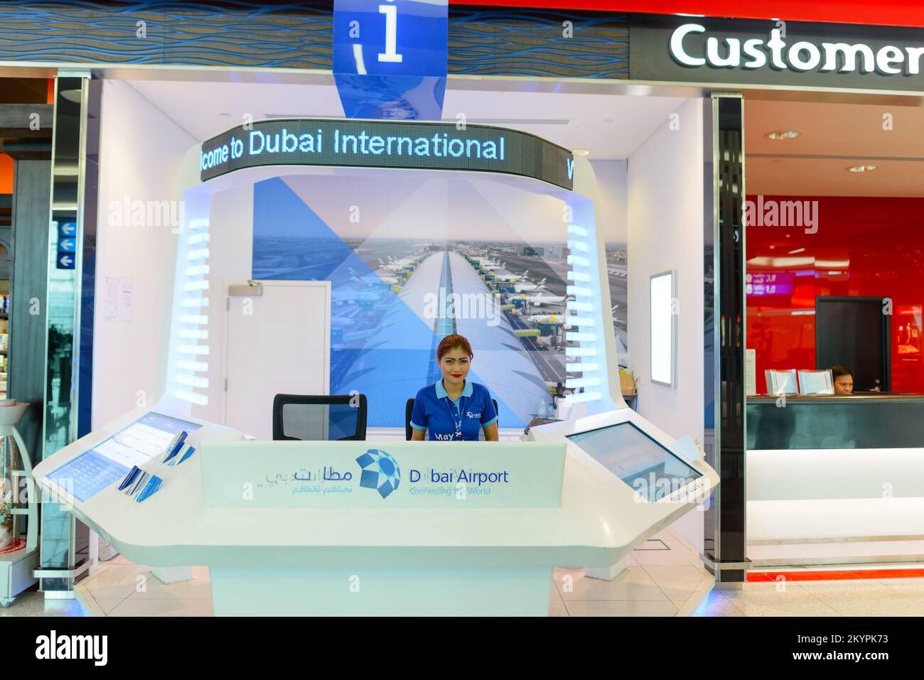DUBAI, UAE JUNE 04, 2014 information desk in Dubai Airport. Dubai