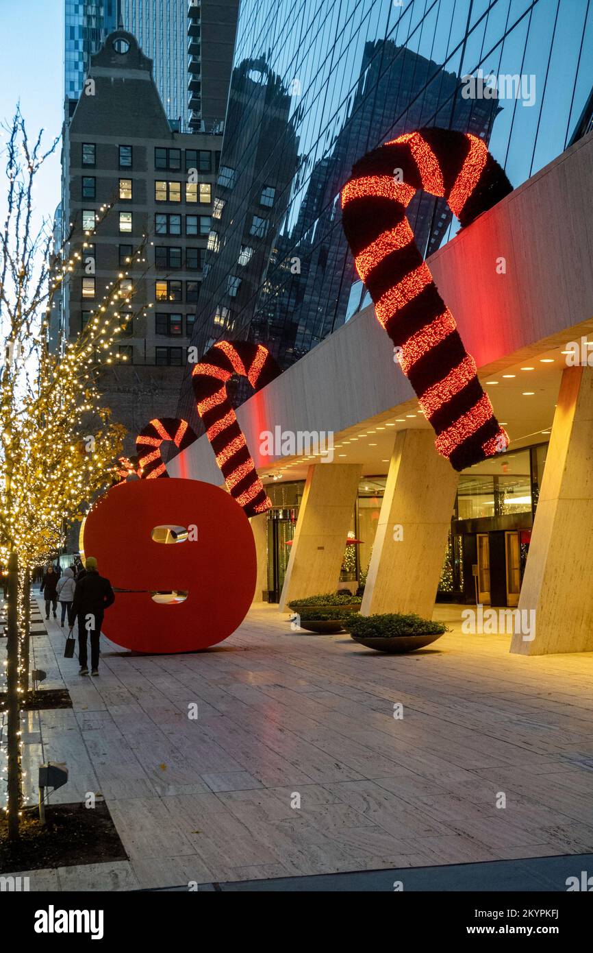 The Solow Building at 9 W. 57th Street is decorated with candy canes(04)