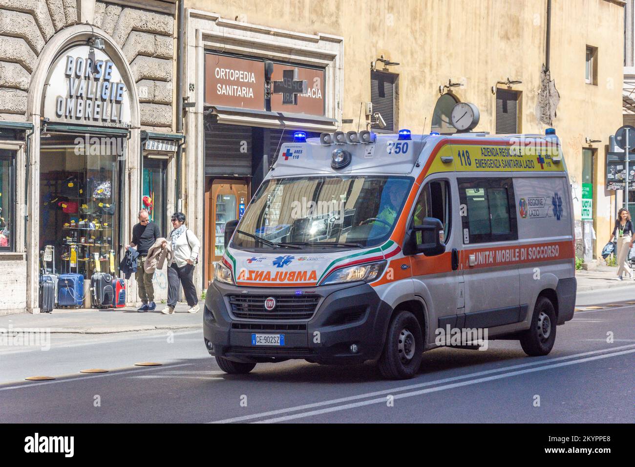 Ambulance on call, Corso Vittorio Emanuele II, Central Rome, Rome (Roma), Lazio Region, Italy Stock Photo