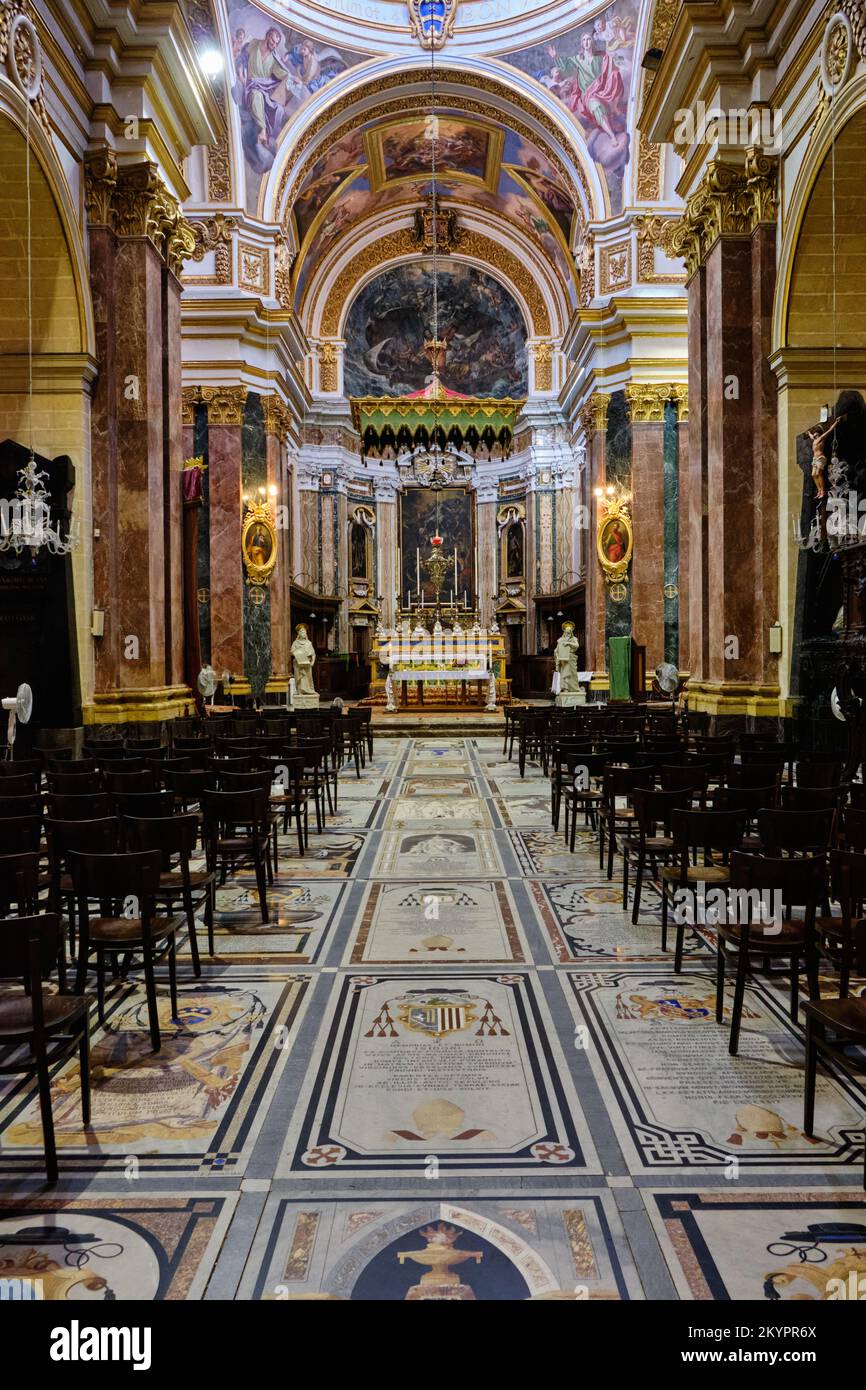 Main nave and altar of St. Paul's Cathedral - Mdina, Malta Stock Photo ...