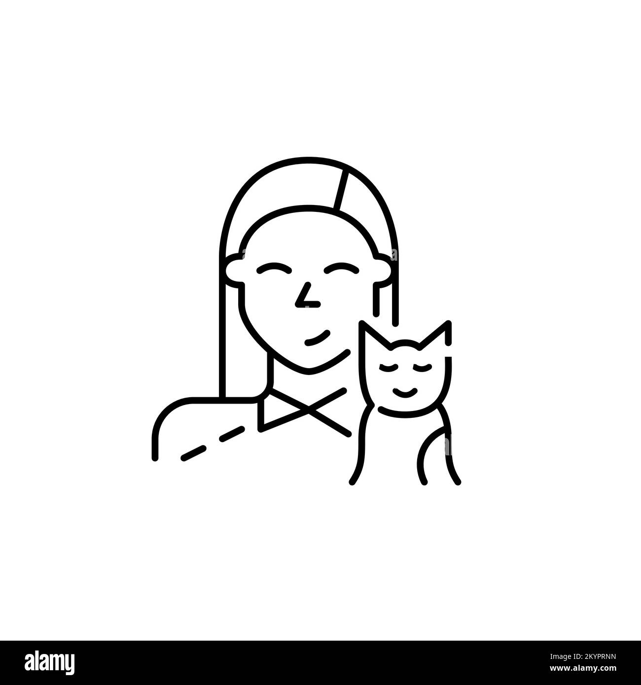 Cute young girl and her kitten. Happy pet owner icon. Pixel perfect