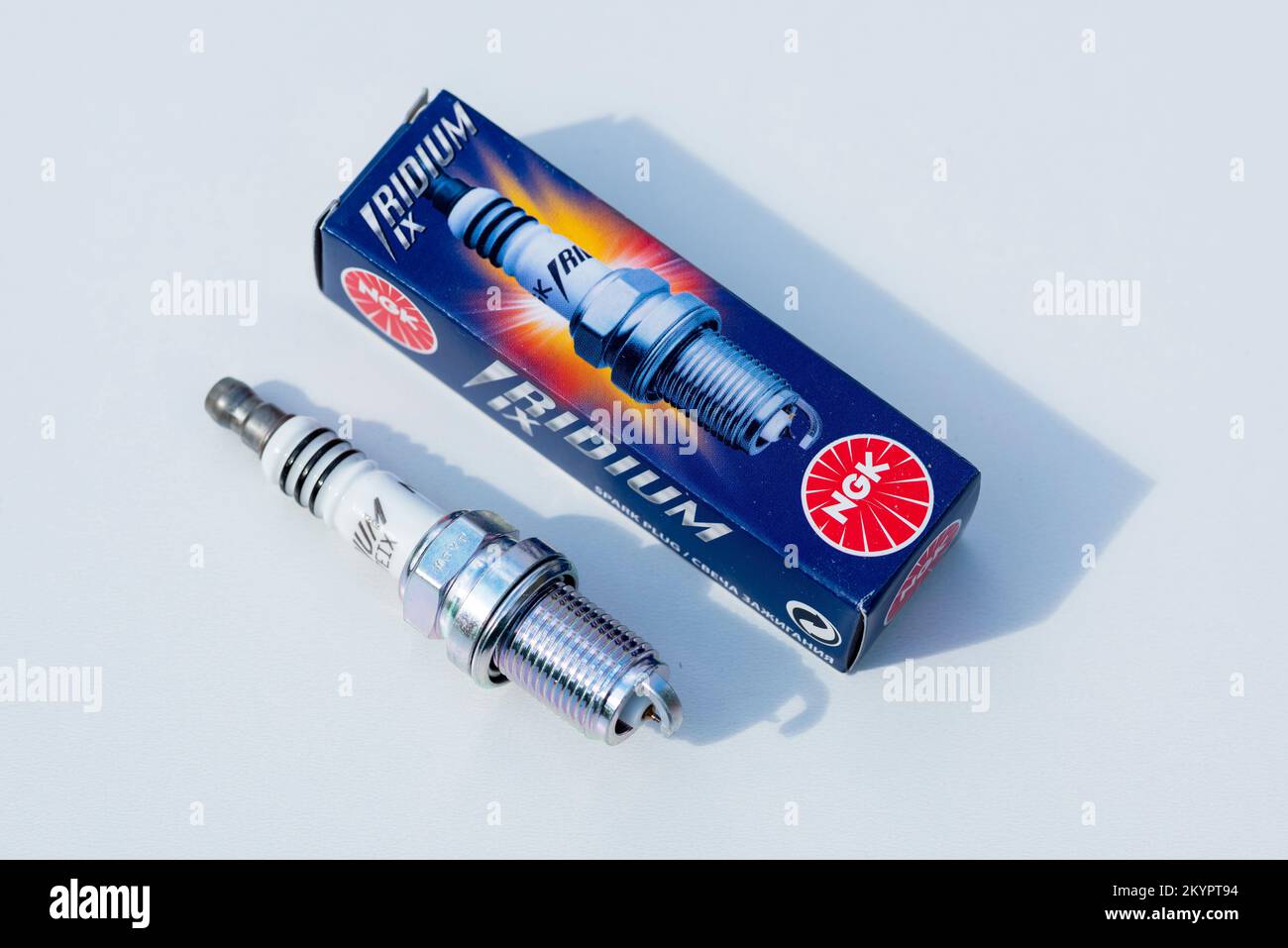 A new single spark plug for a petrol combustion engine Stock Photo