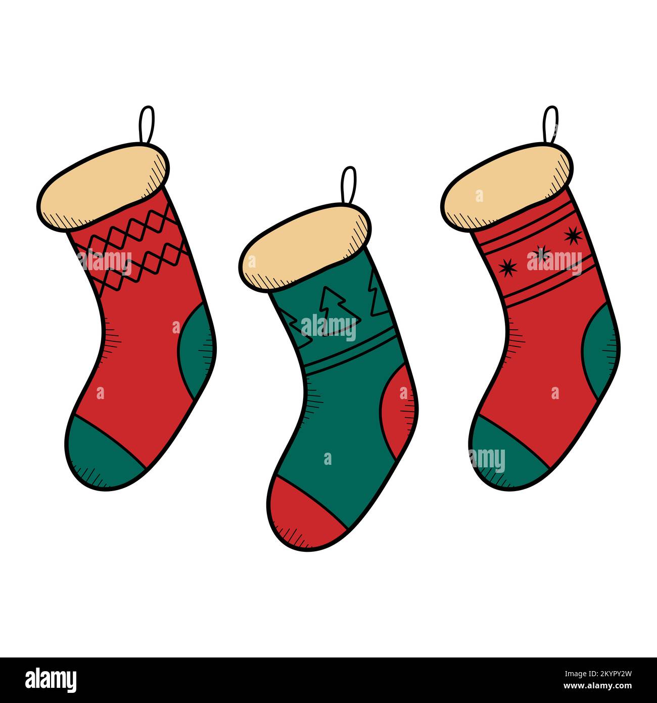 Collection of hand-drawn colors christmas socks Stock Vector