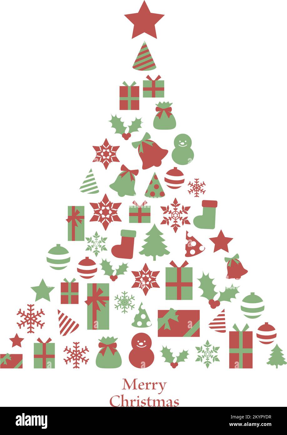 Tree design made of Christmas items. Green and red. Stock Vector