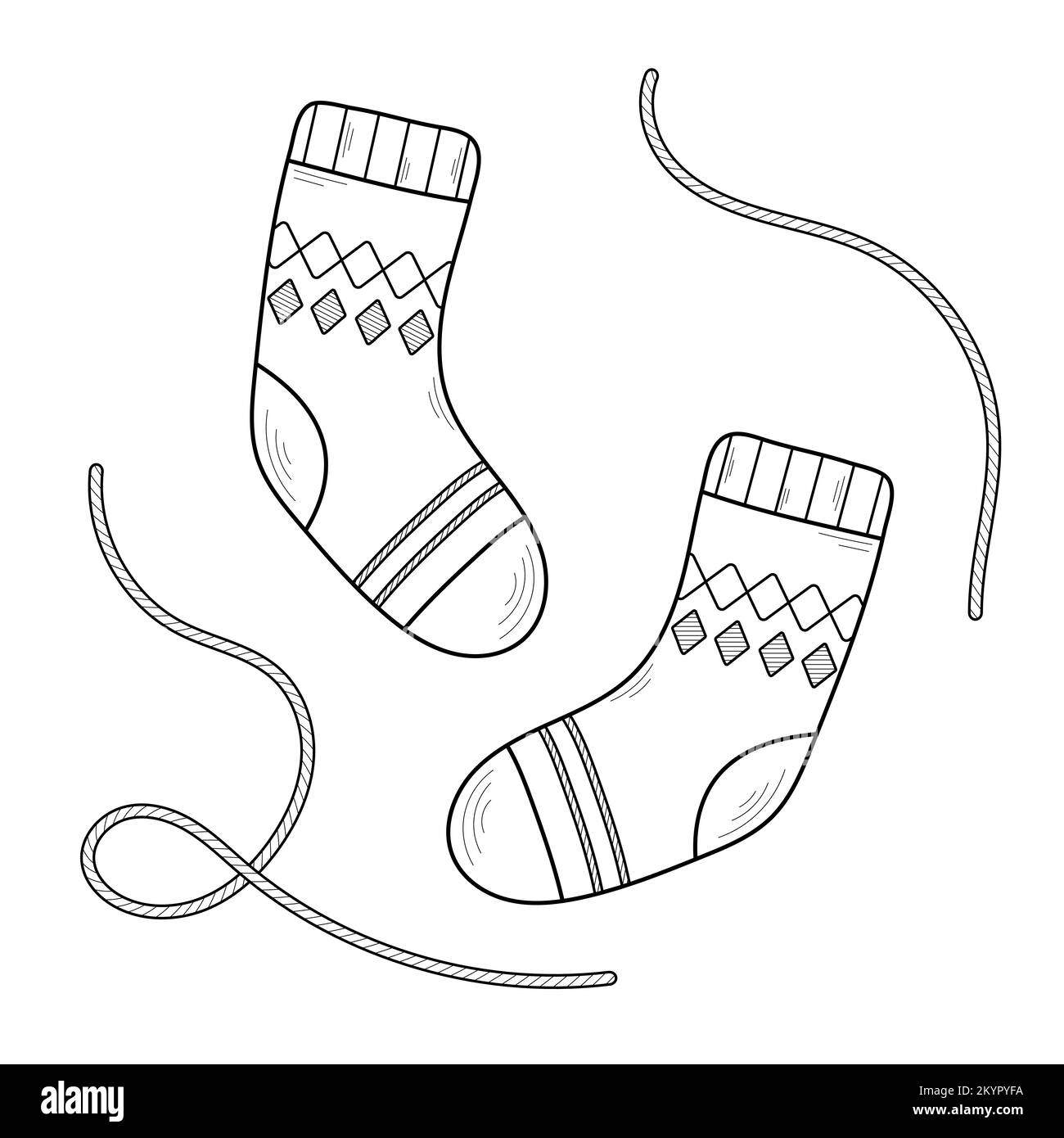 Hand drawn warm, cozy knitted socks. Doodle sketch style. Vector illustration isolated on white background. Stock Vector