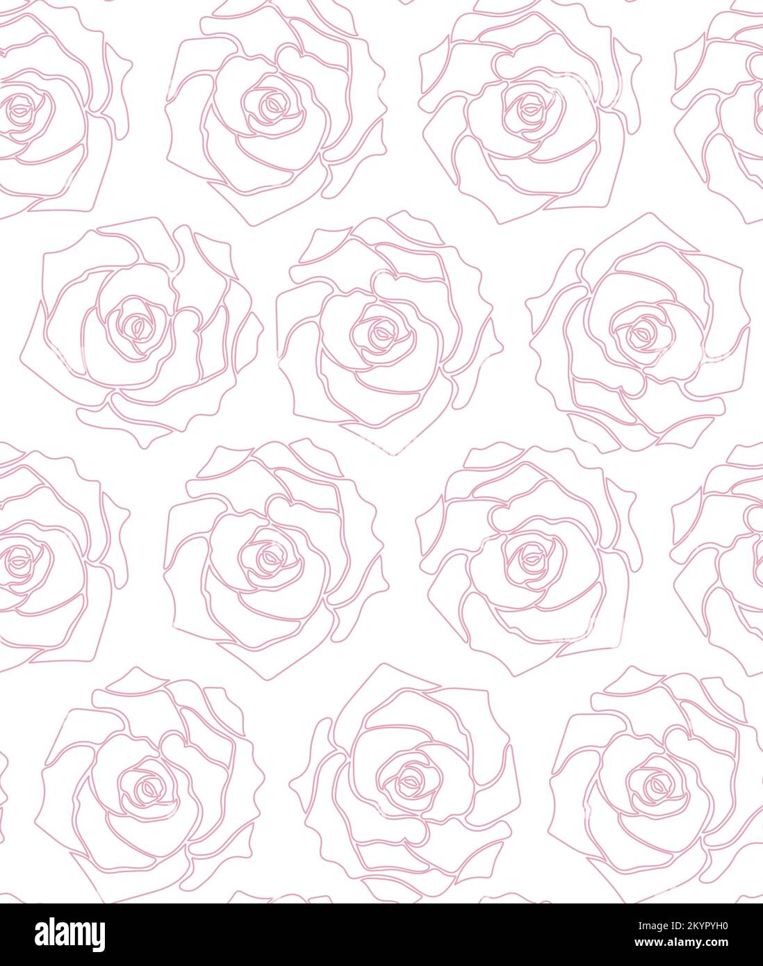 Pink roses seamless pattern. Pink outline on a white background. Hand