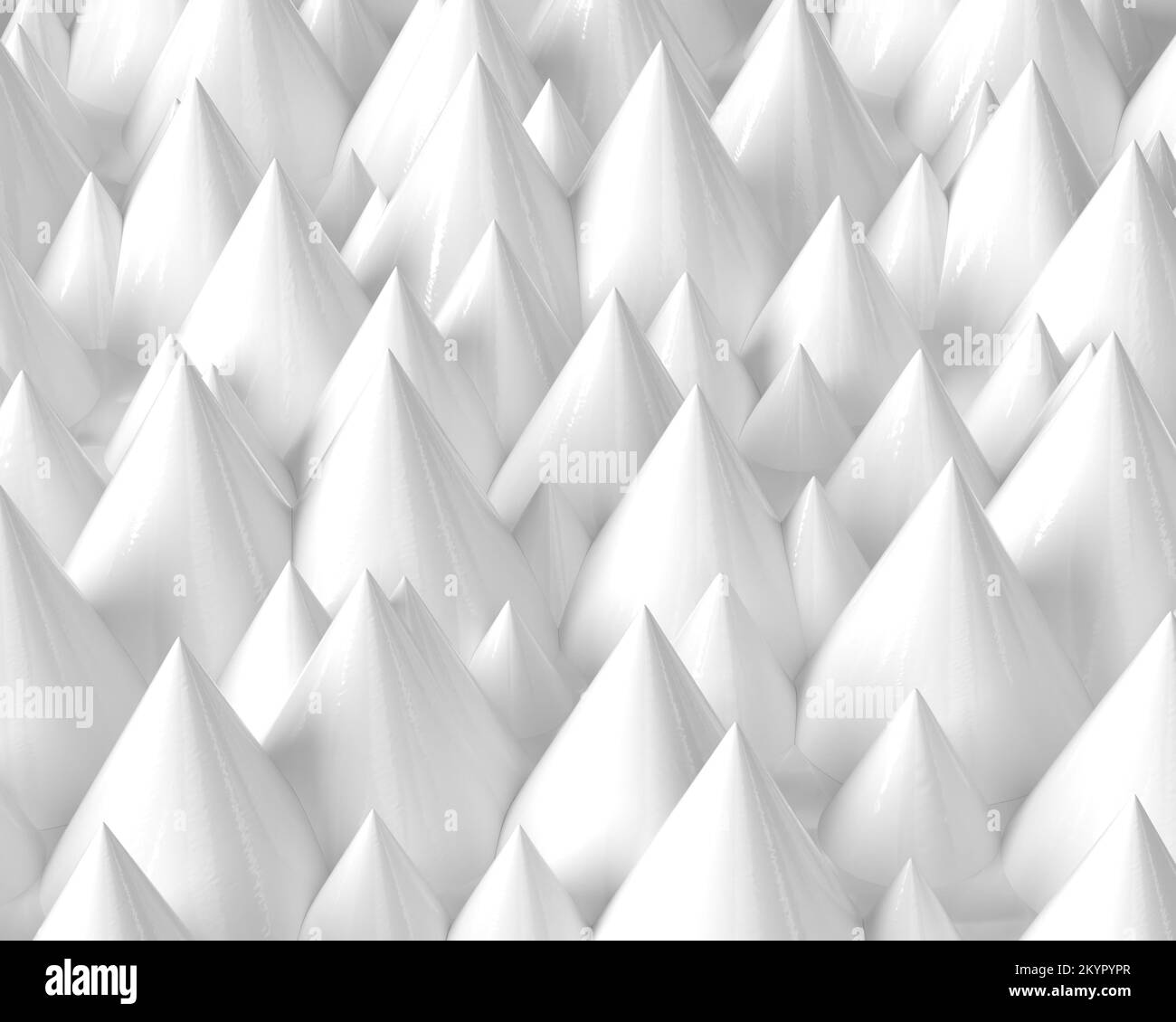 Three dimensional model. Pointed white peaks. Stock Photo