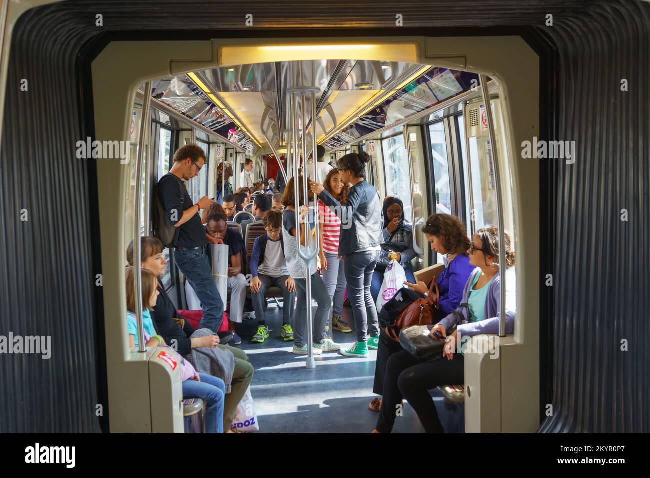 PARIS - SEPTEMBER 10, 2014: passengers in Paris Metropolitain train ...
