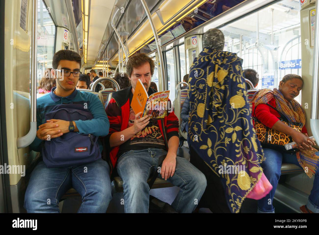 PARIS - SEPTEMBER 10, 2014: passengers in Paris Metropolitain train ...