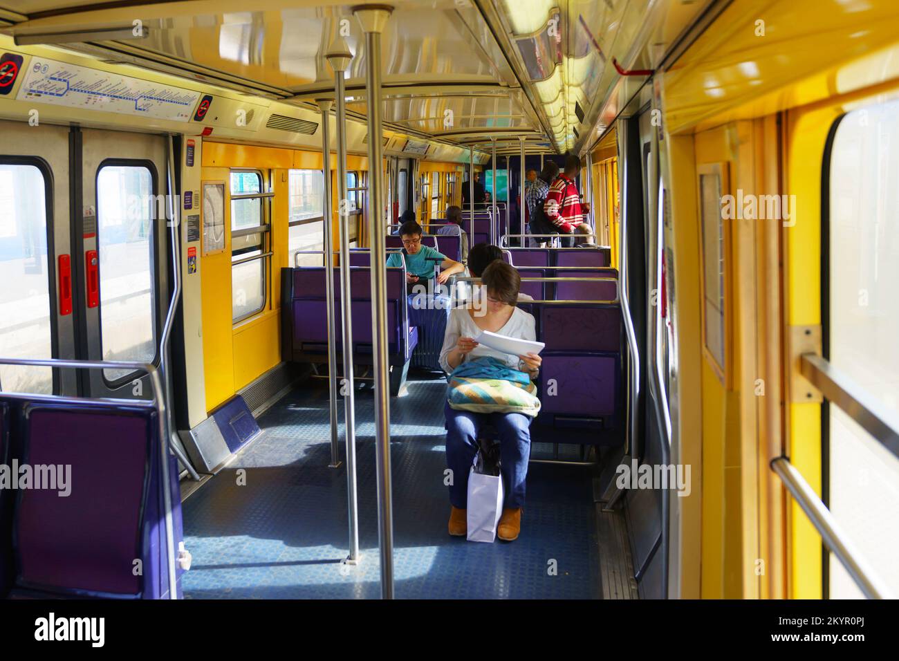PARIS - SEPTEMBER 10, 2014: interior of Paris Metropolitain train. The ...