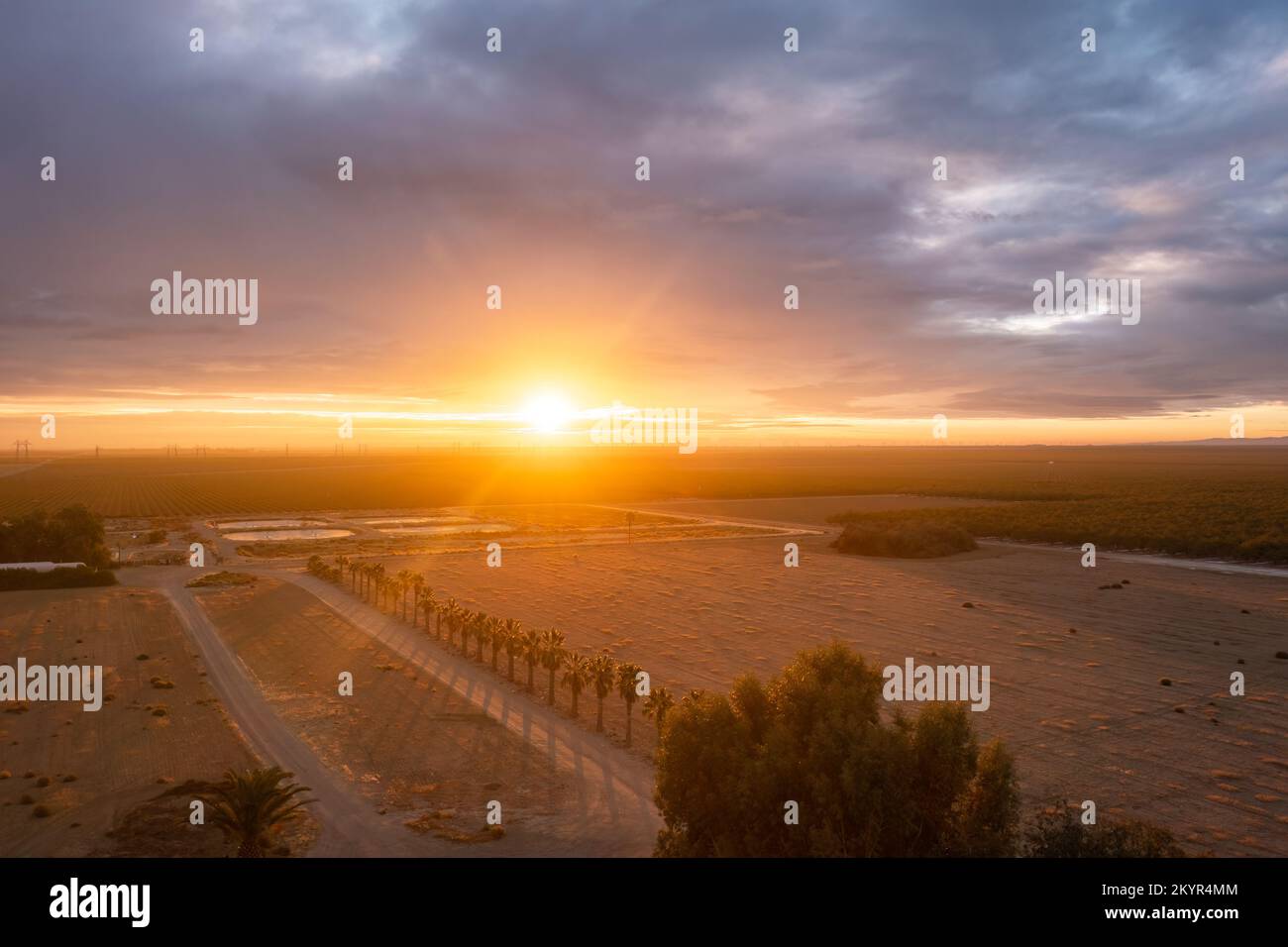 Early morning sunrise agriculture field and farmland in California