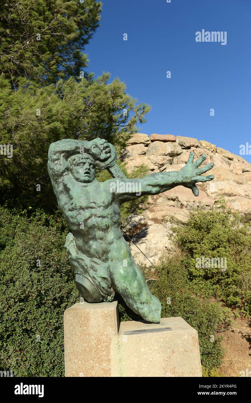 'The Warrior of Montauban' bronze sculpture displayed at the Israeli museum in Jerusalem, Israel. Stock Photo