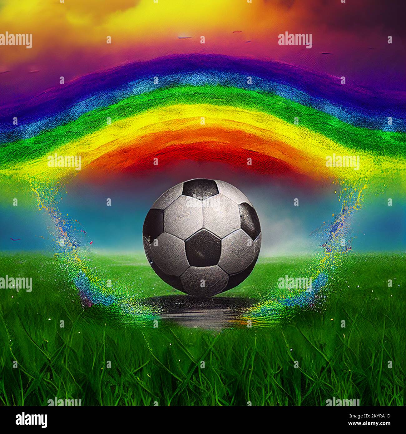 Football / Soccer illustration, celebrating the World Cup, rainbow colors Stock Photo