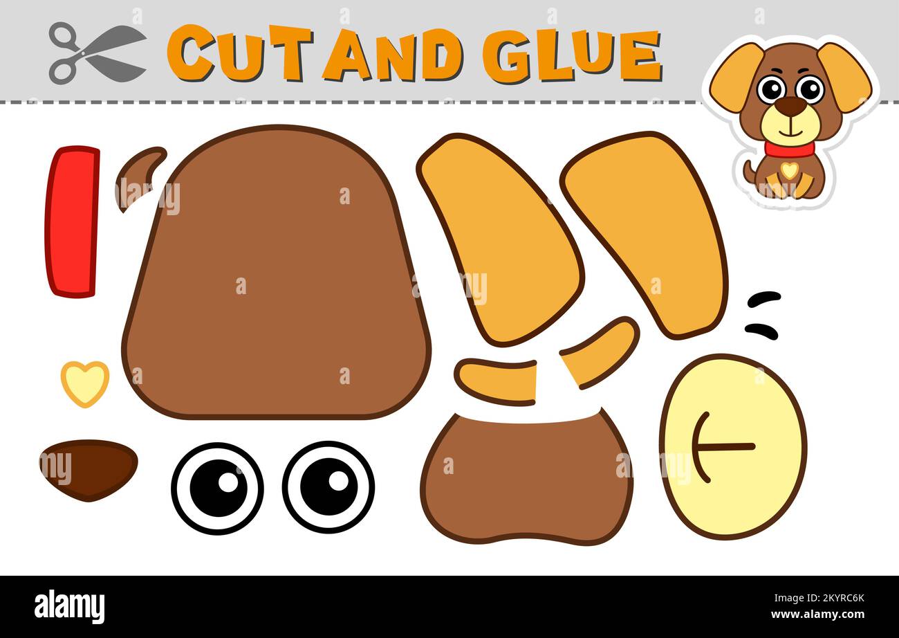 Cut out applique and glue a dog head. Vector illustration. Paper game